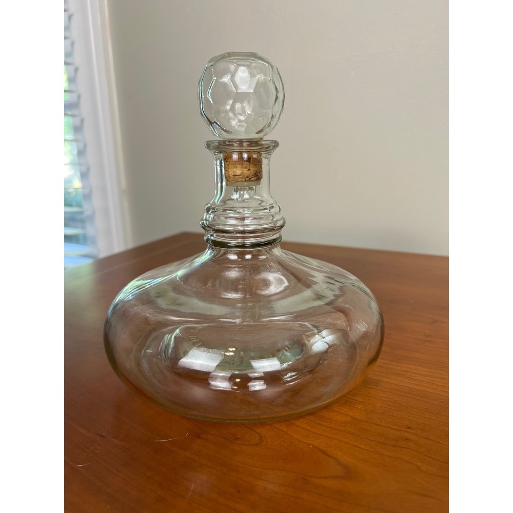 Vintage Federal Glass Ships Decanter Clear Faceted Stopper Federal Law Forbids